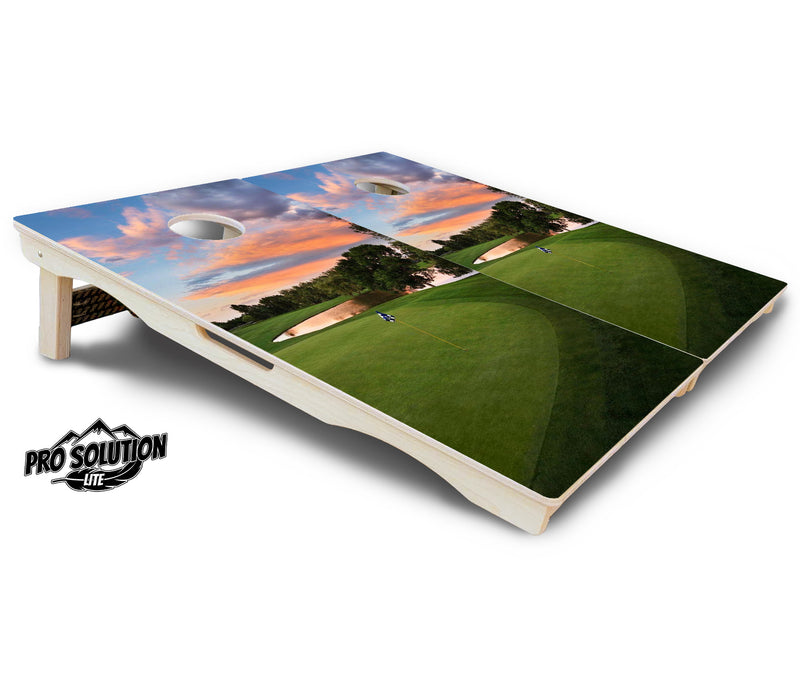 Pro Solution Lite - Golf Course Sunset Design Options - Professional Tournament Cornhole Boards 3/4" Baltic Birch - Zero Bounce Zero Movement Vertical Interlocking Braces for Extra Weight & Stability +Double Thick Legs +Airmail Blocker