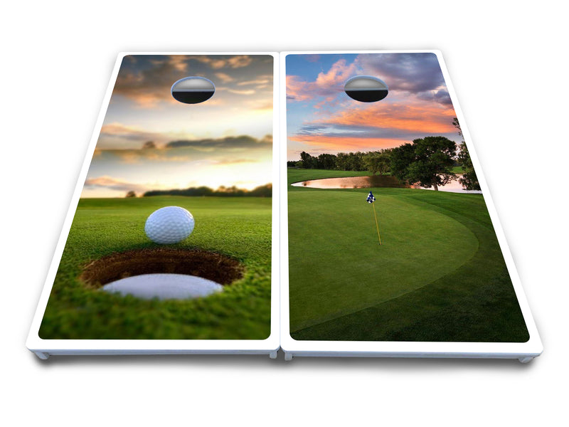 Waterproof - Golf Course Sunset Design Options - All Weather Boards "Outdoor Solution" 18mm(3/4")Direct UV Printed - Regulation 2' by 4' Cornhole Boards (Set of 2 Boards) Double Thick Legs, with Leg Brace & Dual Support Braces!