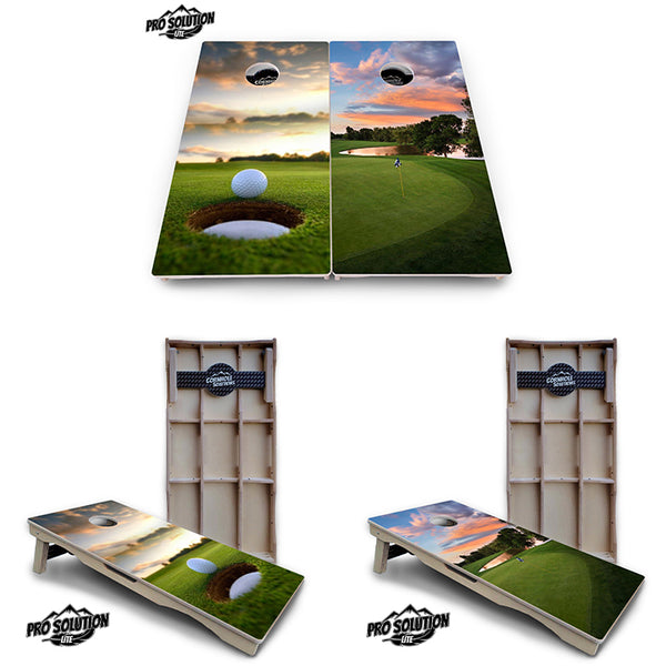 Pro Solution Lite - Golf Course Sunset Design Options - Professional Tournament Cornhole Boards 3/4" Baltic Birch - Zero Bounce Zero Movement Vertical Interlocking Braces for Extra Weight & Stability +Double Thick Legs +Airmail Blocker