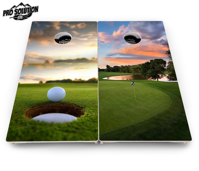 Pro Solution Lite - Golf Course Sunset Design Options - Professional Tournament Cornhole Boards 3/4" Baltic Birch - Zero Bounce Zero Movement Vertical Interlocking Braces for Extra Weight & Stability +Double Thick Legs +Airmail Blocker