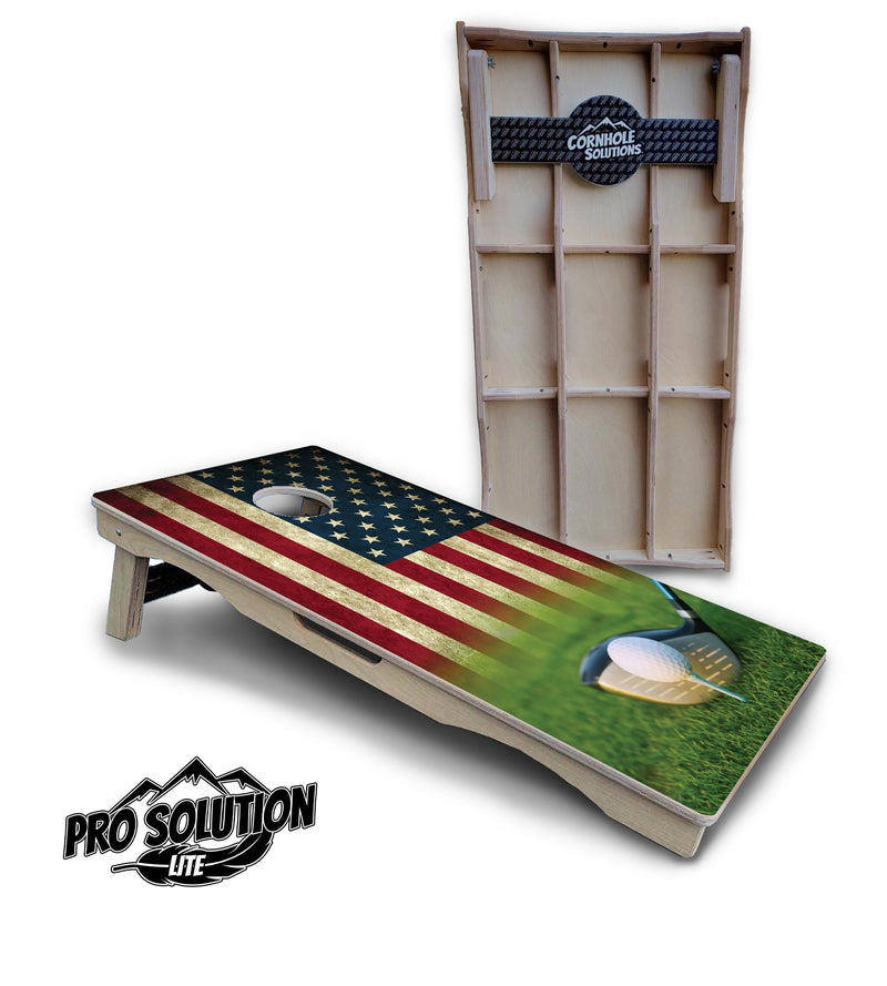 Pro Solution Elite - Golf Flag - Professional Tournament Cornhole Boards 3/4" Baltic Birch - Zero Bounce Zero Movement Vertical Interlocking Braces for Extra Weight & Stability +Double Thick Legs +Airmail Blocker