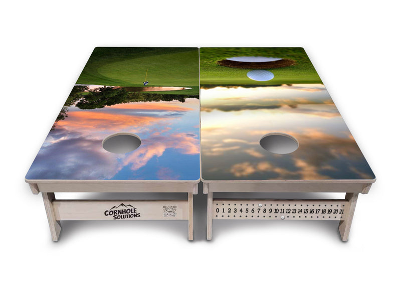Tournament Boards - Golf Course Sunset Design - Professional Tournament 2'x4' Regulation Cornhole Set - 3/4″ Baltic Birch - UV Direct Print + UV Clear Coat
