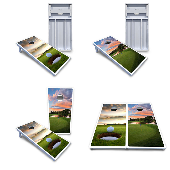 Waterproof - Golf Course Sunset Design Options - All Weather Boards "Outdoor Solution" 18mm(3/4")Direct UV Printed - Regulation 2' by 4' Cornhole Boards (Set of 2 Boards) Double Thick Legs, with Leg Brace & Dual Support Braces!