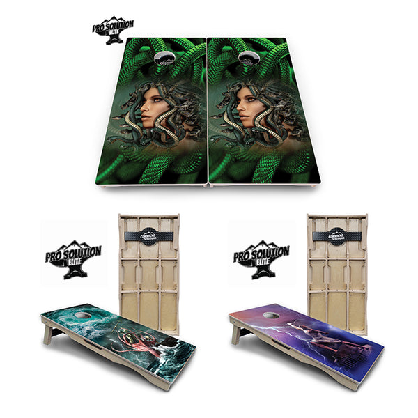 Pro Solution Elite - Greek Mythology Design Options - Professional Tournament Cornhole Boards 3/4" Baltic Birch - Zero Bounce Zero Movement Vertical Interlocking Braces for Extra Weight & Stability +Double Thick Legs +Airmail Blocker