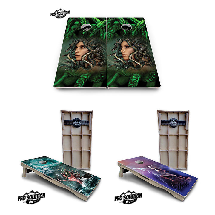 Pro Solution Lite - Greek Mythology Design Options - Professional Tournament Cornhole Boards 3/4" Baltic Birch - Zero Bounce Zero Movement Vertical Interlocking Braces for Extra Weight & Stability +Double Thick Legs +Airmail Blocker