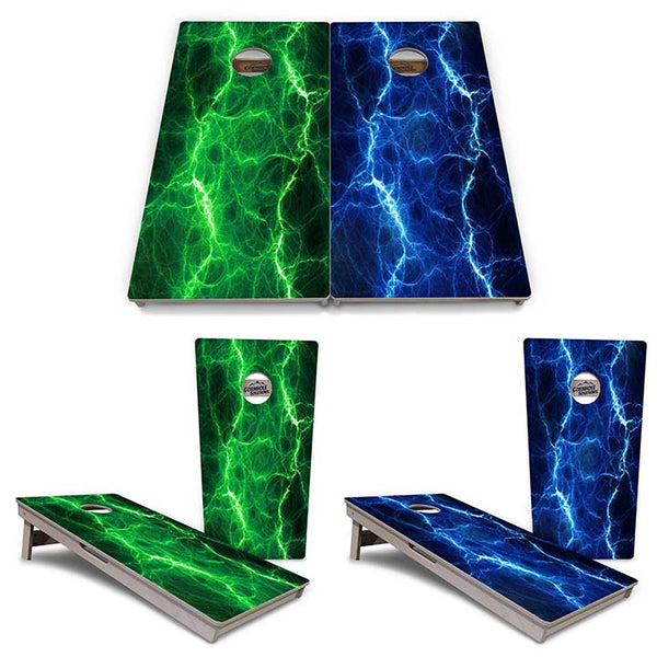 Tournament Boards - Blue & Green Lightning Design Options - Professional Tournament 2'x4' Regulation Cornhole Set - 3/4″ Baltic Birch + UV Direct Print + UV Clear Coat