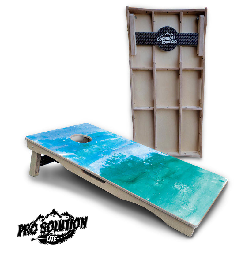 Pro Solution Lite - Blue Green Paint - Professional Tournament Cornhole Boards 3/4" Baltic Birch - Zero Bounce Zero Movement Vertical Interlocking Braces for Extra Weight & Stability +Double Thick Legs +Airmail Blocker