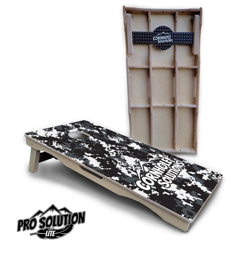 Pro Solution Lite - Digital Camo - Professional Tournament Cornhole Boards 3/4" Baltic Birch - Zero Bounce Zero Movement Vertical Interlocking Braces for Extra Weight & Stability +Double Thick Legs +Airmail Blocker