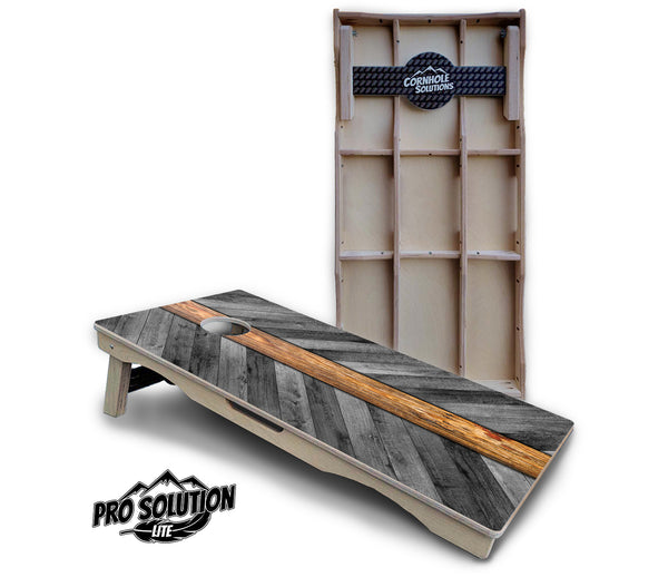 Pro Solution Lite - Grey Herringbone Design - Professional Tournament Cornhole Boards 3/4" Baltic Birch - Zero Bounce Zero Movement Vertical Interlocking Braces for Extra Weight & Stability +Double Thick Legs +Airmail Blocker