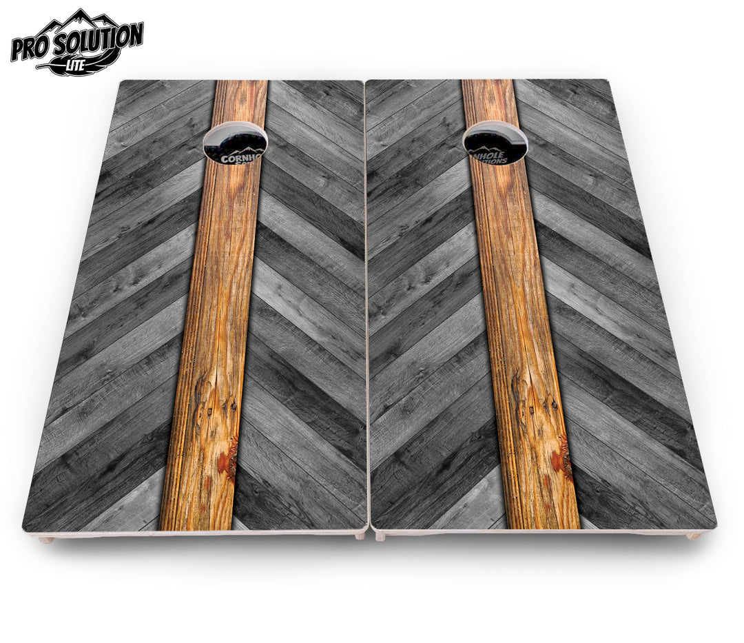 Grey Herringbone Cornhole Boards - Pro Solution Lite Series