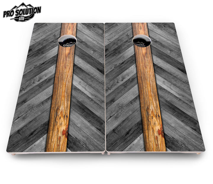 Grey Herringbone Cornhole Boards - Pro Solution Lite Series
