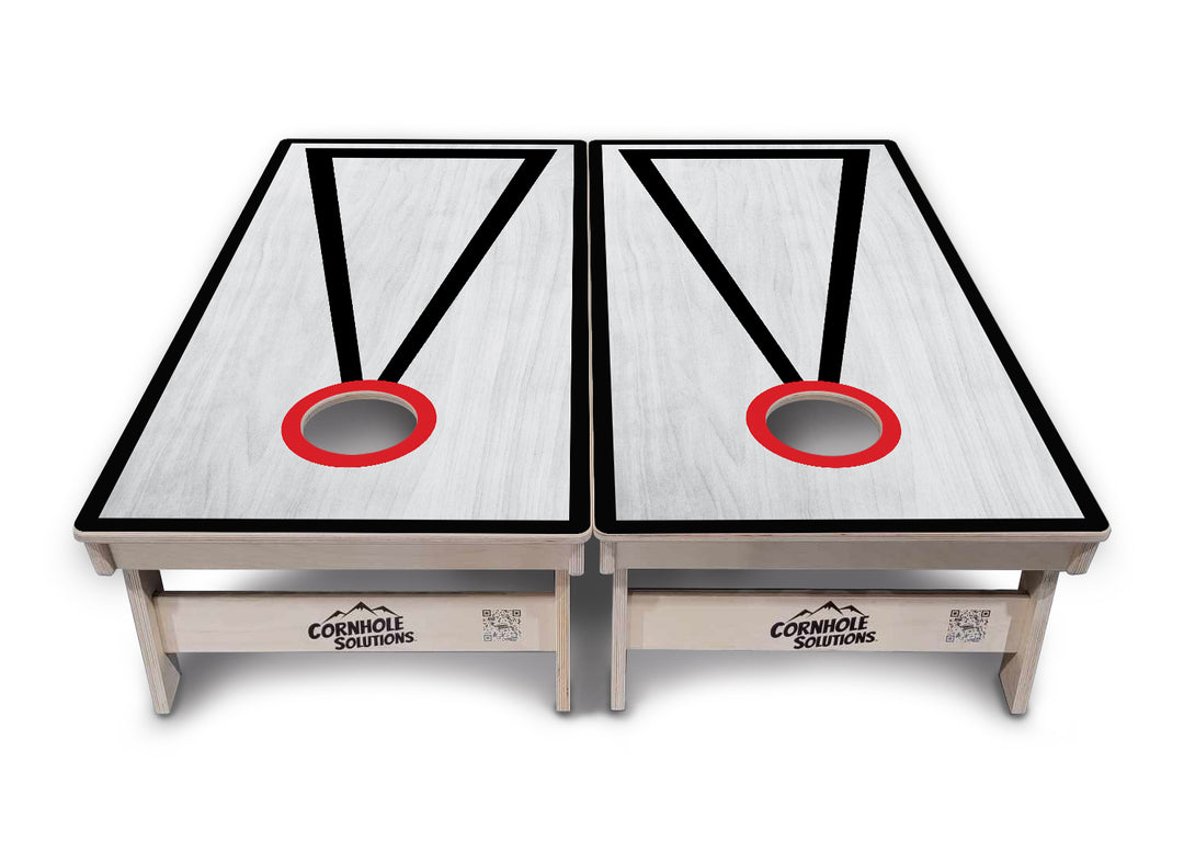 Red/Black Hole Ring Grey Wash Cornhole Boards - Professional Tournament Series