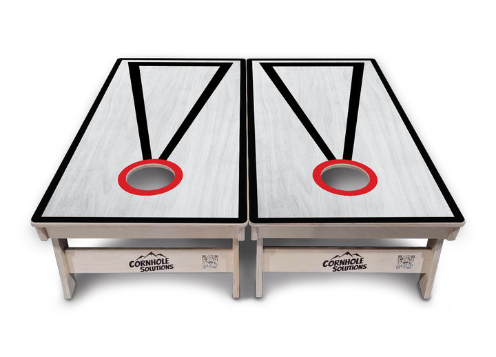 Red/Black Hole Ring Grey Wash Cornhole Boards - Professional Tournament Series