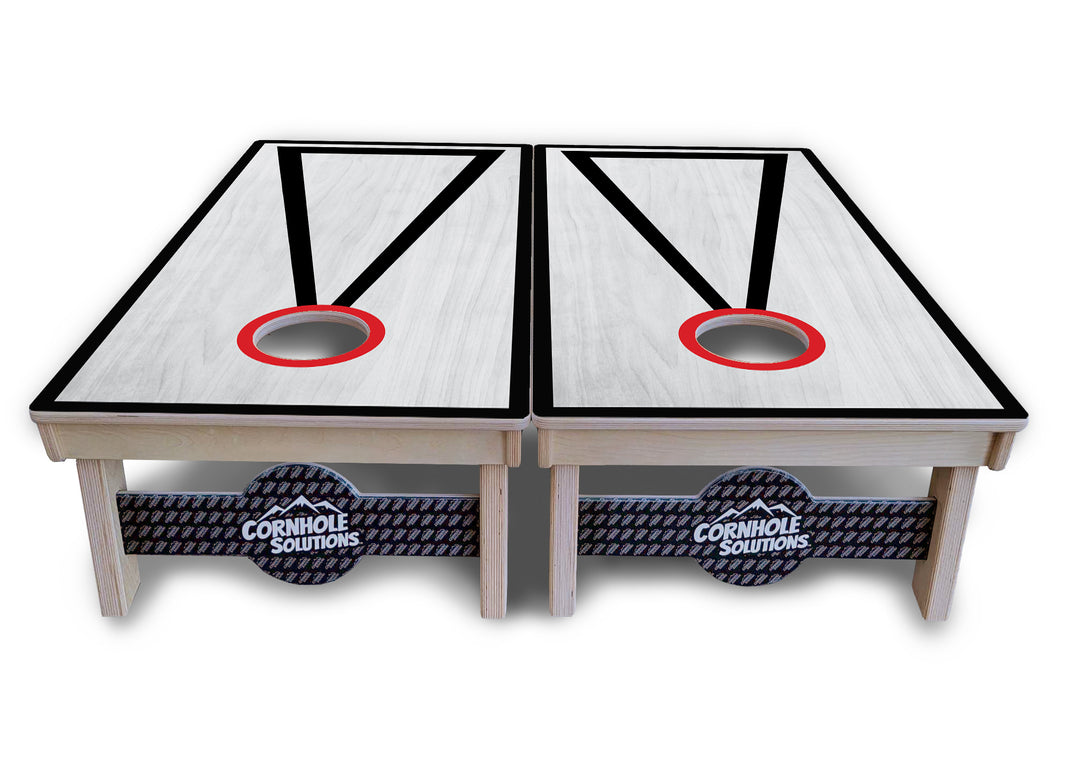 Red/Black Hole Ring Grey Wash Cornhole Boards - Professional Tournament Series