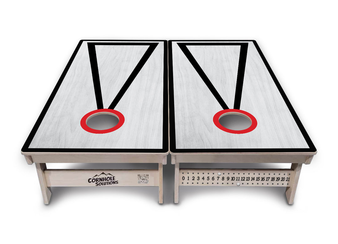 Red/Black Hole Ring Grey Wash Cornhole Boards - Professional Tournament Series
