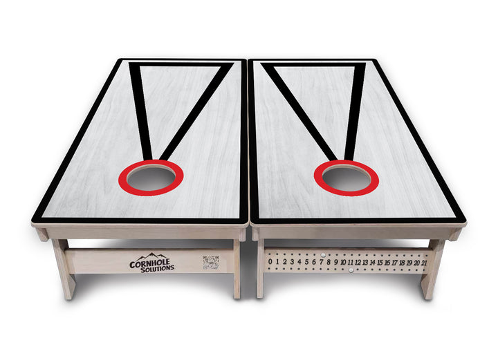 Red/Black Hole Ring Grey Wash Cornhole Boards - Professional Tournament Series