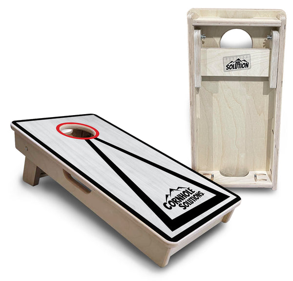 Mini 12" by 24" Cornhole Boards - 4" holes - Grey Wash Red Hole Black Triangle Design - 3/4″ Baltic Birch