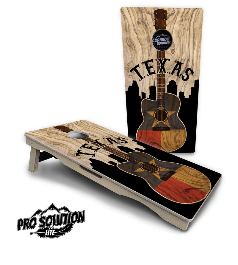 Pro Solution Elite - Texas Guitar - Professional Tournament Cornhole Boards 3/4" Baltic Birch - Zero Bounce Zero Movement Vertical Interlocking Braces for Extra Weight & Stability +Double Thick Legs +Airmail Blocker