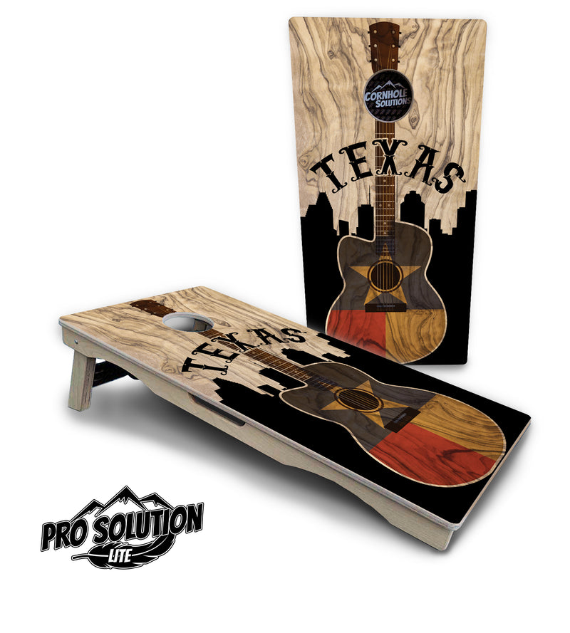 Pro Solution Lite - Texas Guitar - Professional Tournament Cornhole Boards 3/4" Baltic Birch - Zero Bounce Zero Movement Vertical Interlocking Braces for Extra Weight & Stability +Double Thick Legs +Airmail Blocker