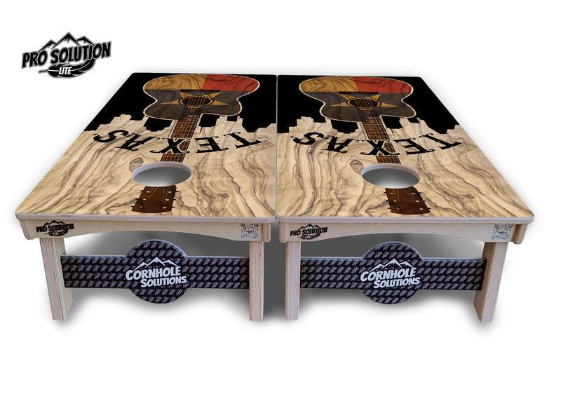 Pro Solution Elite - Texas Guitar - Professional Tournament Cornhole Boards 3/4" Baltic Birch - Zero Bounce Zero Movement Vertical Interlocking Braces for Extra Weight & Stability +Double Thick Legs +Airmail Blocker