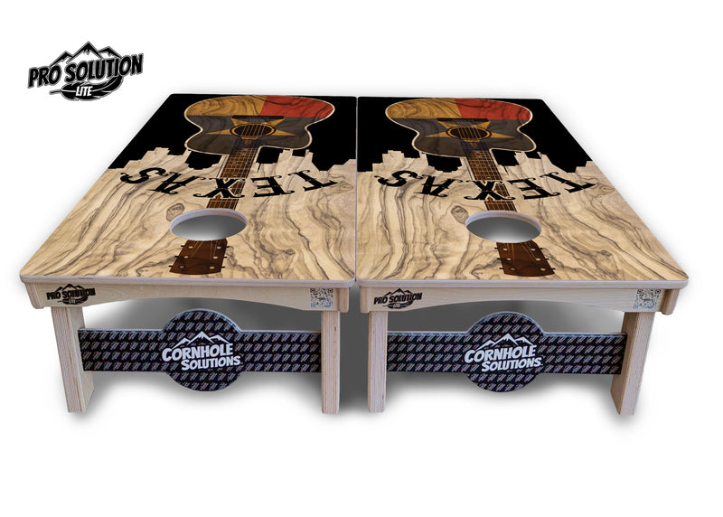 Pro Solution Lite - Texas Guitar - Professional Tournament Cornhole Boards 3/4" Baltic Birch - Zero Bounce Zero Movement Vertical Interlocking Braces for Extra Weight & Stability +Double Thick Legs +Airmail Blocker