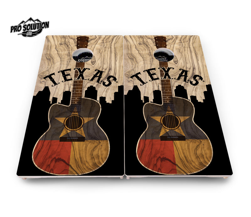 Pro Solution Lite - Texas Guitar - Professional Tournament Cornhole Boards 3/4" Baltic Birch - Zero Bounce Zero Movement Vertical Interlocking Braces for Extra Weight & Stability +Double Thick Legs +Airmail Blocker