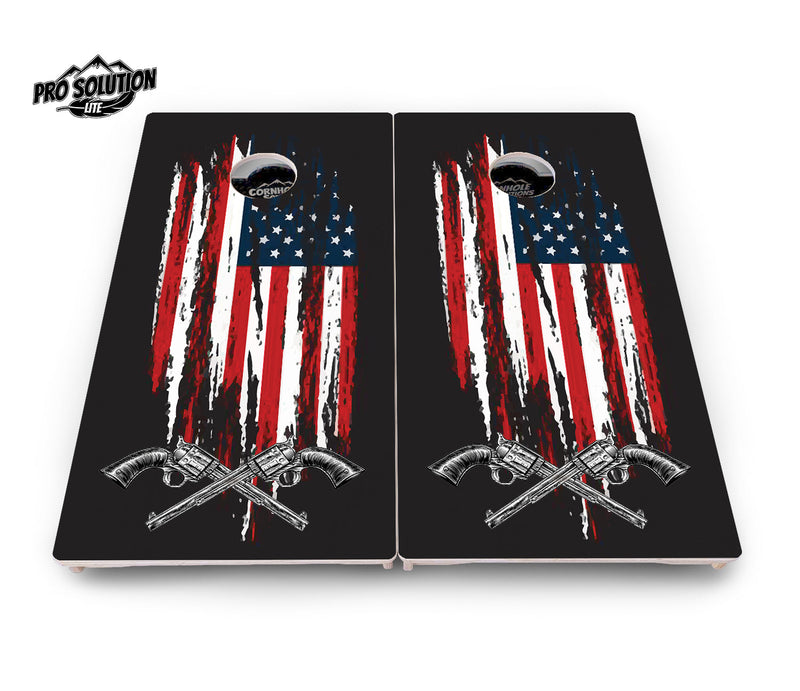 Pro Solution Elite - Guns & Flag - Professional Tournament Cornhole Boards 3/4" Baltic Birch - Zero Bounce Zero Movement Vertical Interlocking Braces for Extra Weight & Stability +Double Thick Legs +Airmail Blocker