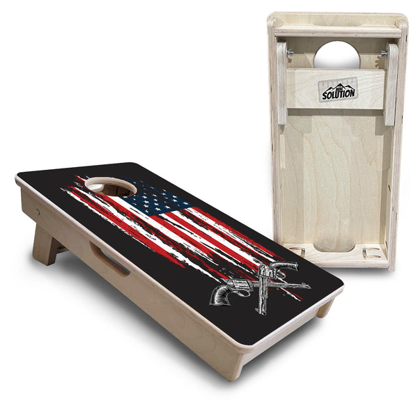 Mini 12" by 24" Cornhole Boards - 4" holes - Guns & Flag Design - 3/4″ Baltic Birch