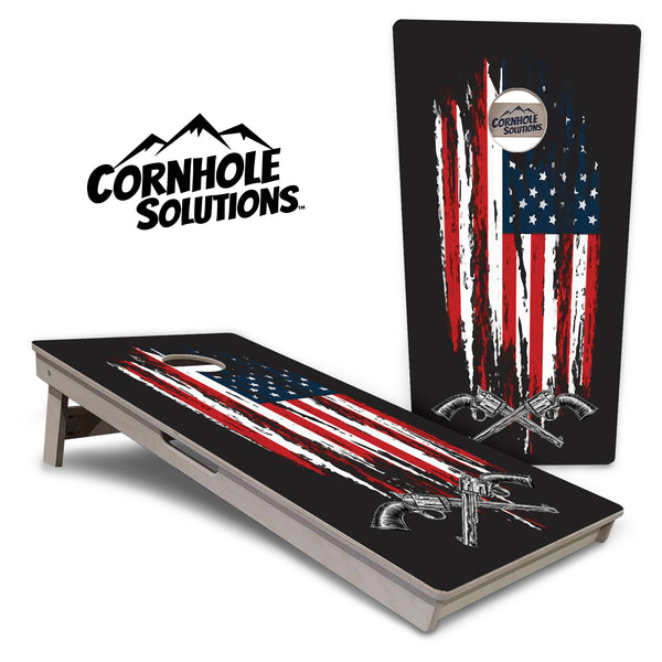 Tournament Boards - Guns and Flag Design - Professional Tournament 2'x4' Regulation Cornhole Set - 3/4″ Baltic Birch + UV Direct Print + UV Clear Coat