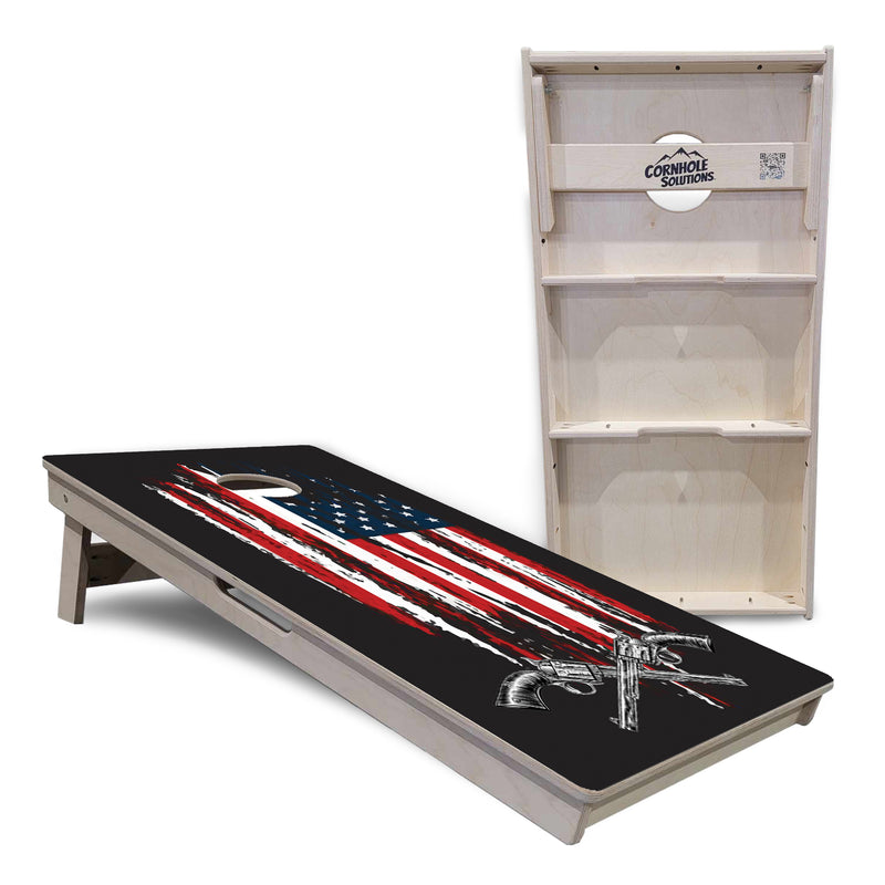 Tournament Boards - Guns and Flag Design - Professional Tournament 2'x4' Regulation Cornhole Set - 3/4″ Baltic Birch + UV Direct Print + UV Clear Coat