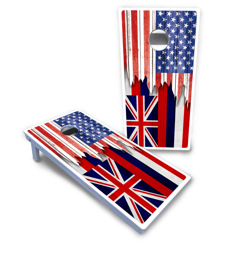 Waterproof - State Flag Designs Hawaii to Maryland - All Weather Boards "Outdoor Solution" 18mm(3/4")Direct UV Printed - Regulation 2' by 4' Cornhole Boards (Set of 2 Boards) Double Thick Legs, with Leg Brace & Dual Support Braces!