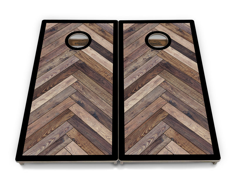 Tournament Regulation Cornhole Set - Herringbone w/ Border Design Options - 2'x4' +UV Direct Print +UV Clear Coat