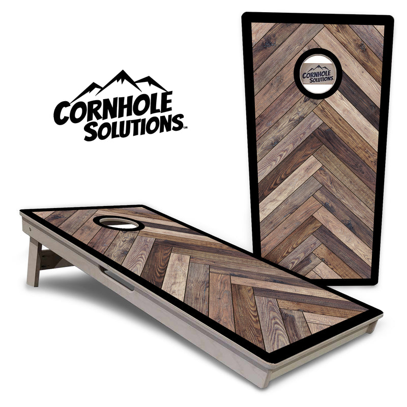 Tournament Regulation Cornhole Set - Herringbone w/ Border Design Options - 2'x4' +UV Direct Print +UV Clear Coat