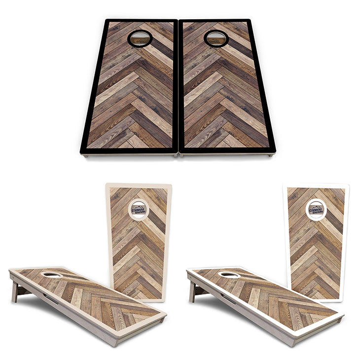 Tournament Regulation Cornhole Set - Herringbone w/ Border Design Options - 2'x4' +UV Direct Print +UV Clear Coat