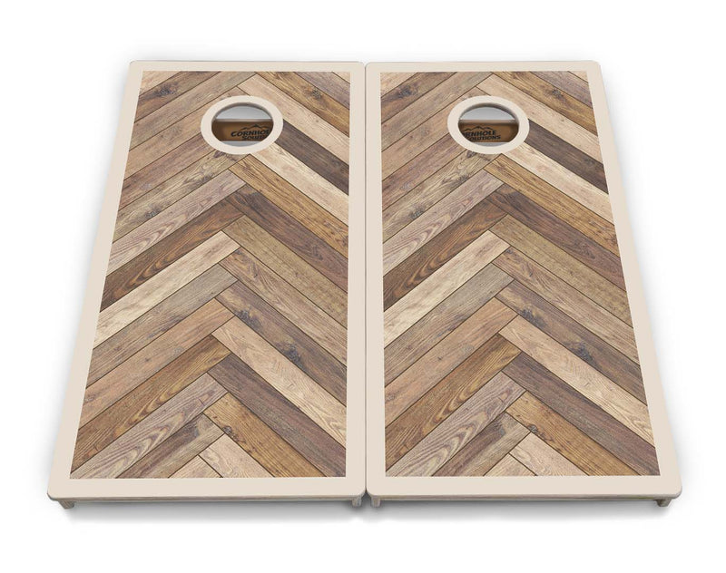 Tournament Regulation Cornhole Set - Herringbone w/ Border Design Options - 2'x4' +UV Direct Print +UV Clear Coat