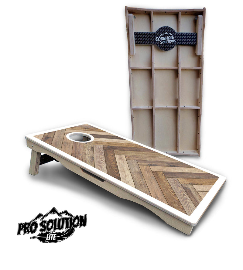 Pro Solution Elite - Herringbone w/Border Options - Professional Tournament Cornhole Boards 3/4" Baltic Birch - Zero Bounce Zero Movement Vertical Interlocking Braces for Extra Weight & Stability +Double Thick Legs +Airmail Blocker