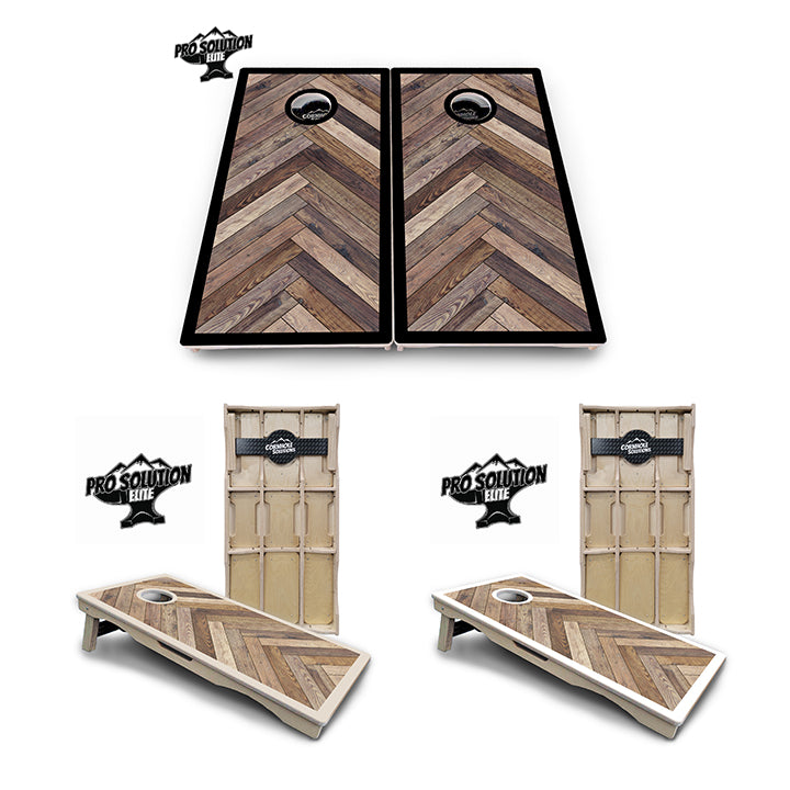 Pro Solution Elite - Herringbone w/Border Options - Professional Tournament Cornhole Boards 3/4" Baltic Birch - Zero Bounce Zero Movement Vertical Interlocking Braces for Extra Weight & Stability +Double Thick Legs +Airmail Blocker