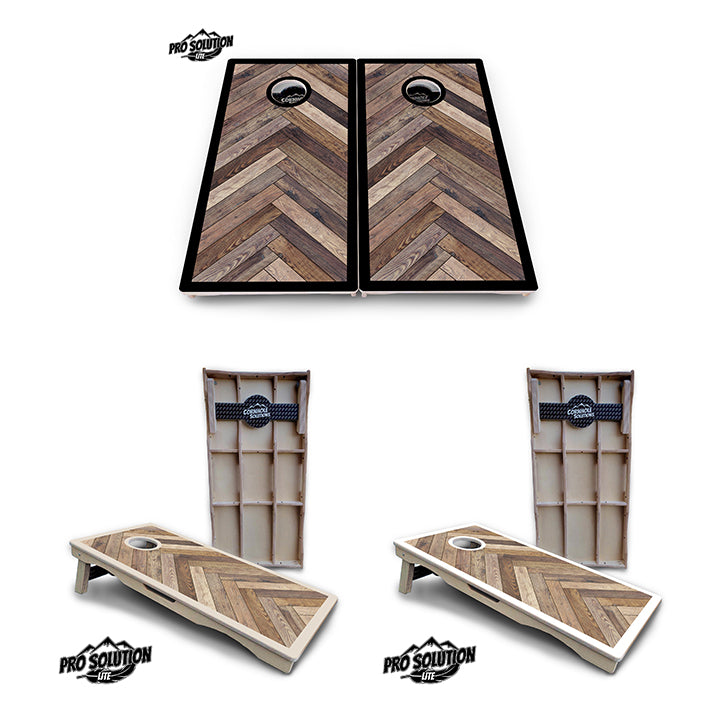 Pro Solution Lite - Herringbone w/Border Options - Professional Tournament Cornhole Boards 3/4" Baltic Birch - Zero Bounce Zero Movement Vertical Interlocking Braces for Extra Weight & Stability +Double Thick Legs +Airmail Blocker