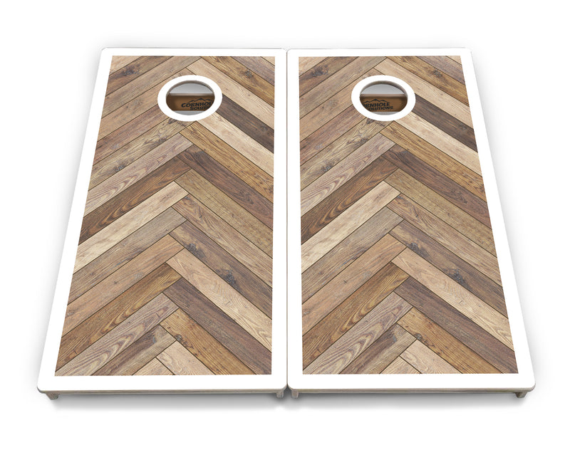 Tournament Regulation Cornhole Set - Herringbone w/ Border Design Options - 2'x4' +UV Direct Print +UV Clear Coat