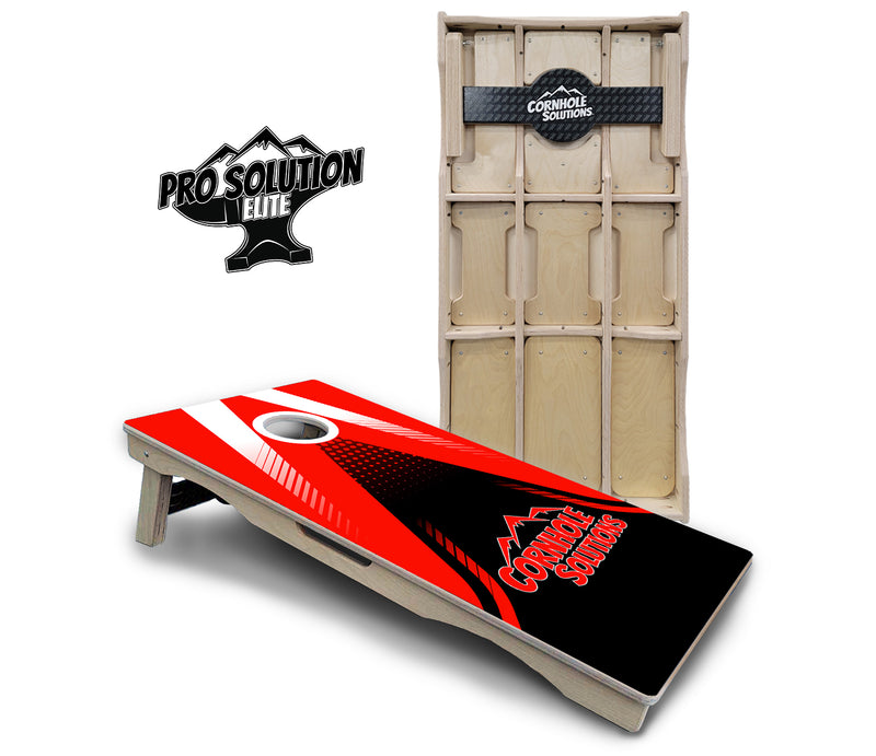 Pro Solution Elite - Red & Black CS Logo Design Options - Professional Tournament Cornhole Boards 3/4" Baltic Birch - Zero Bounce Zero Movement Vertical Interlocking Braces for Extra Weight & Stability +Double Thick Legs +Airmail Blocker