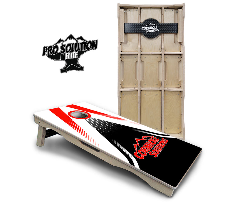 Pro Solution Elite - Red & Black CS Logo Design Options - Professional Tournament Cornhole Boards 3/4" Baltic Birch - Zero Bounce Zero Movement Vertical Interlocking Braces for Extra Weight & Stability +Double Thick Legs +Airmail Blocker