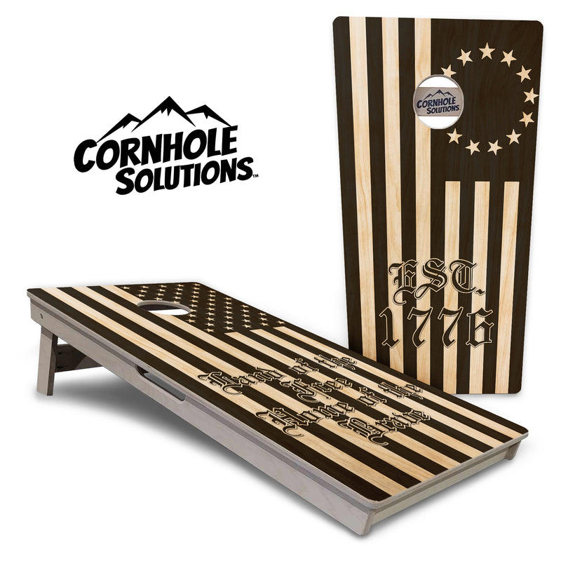 Tournament Boards - Land Of the Free Flag Options - Professional Tournament 2'x4' Regulation Cornhole Set - 3/4″ Baltic Birch + UV Direct Print + UV Clear Coat