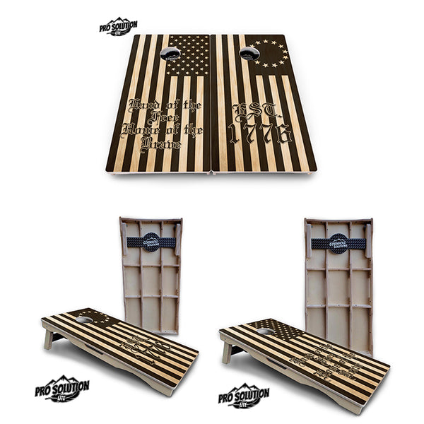 Pro Solution Lite - Land of the Free - Professional Tournament Cornhole Boards 3/4" Baltic Birch - Zero Bounce Zero Movement Vertical Interlocking Braces for Extra Weight & Stability +Double Thick Legs +Airmail Blocker