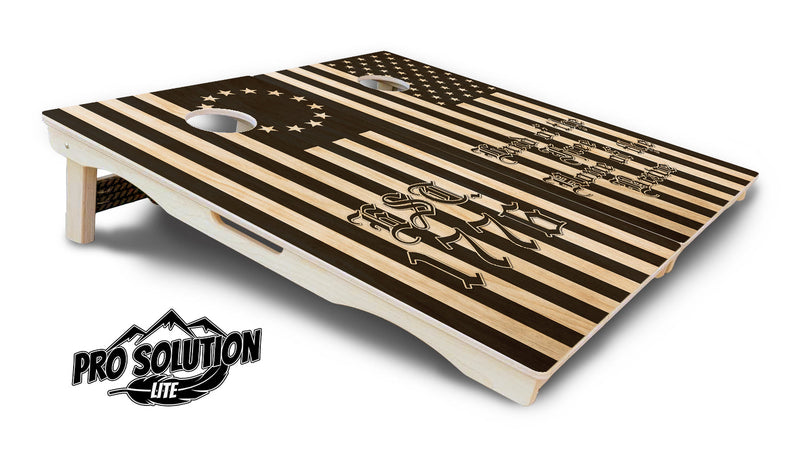 Pro Solution Elite - Land of the Free - Professional Tournament Cornhole Boards 3/4" Baltic Birch - Zero Bounce Zero Movement Vertical Interlocking Braces for Extra Weight & Stability +Double Thick Legs +Airmail Blocker