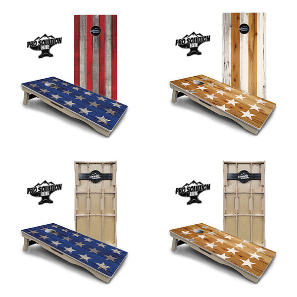 Pro Solution Elite - Large Stars & Stripes Design Options - Professional Tournament Cornhole Boards 3/4" Baltic Birch - Zero Bounce Zero Movement Vertical Interlocking Braces for Extra Weight & Stability +Double Thick Legs +Airmail Blocker