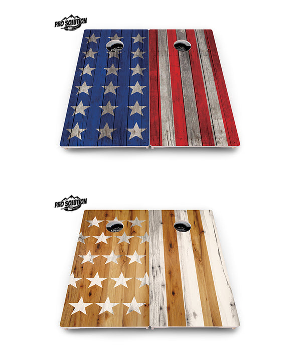 Pro Solution Lite - Large Stars & Stripes Design Options - Professional Tournament Cornhole Boards 3/4" Baltic Birch - Zero Bounce Zero Movement Vertical Interlocking Braces for Extra Weight & Stability +Double Thick Legs +Airmail Blocker