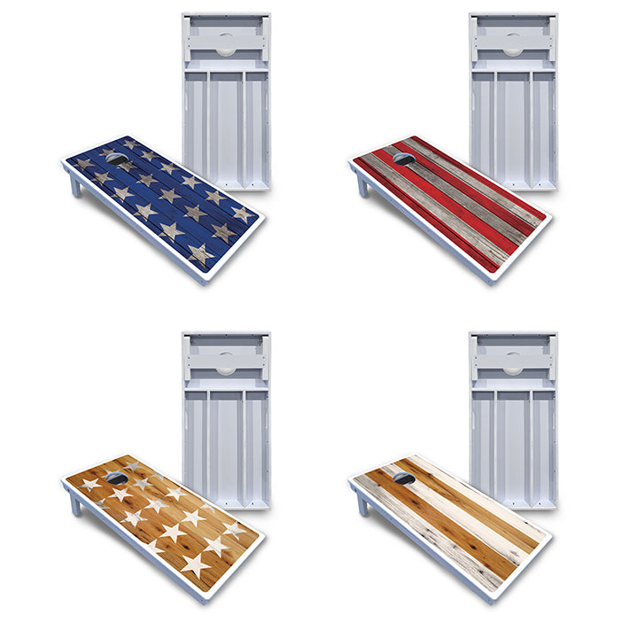 Waterproof - Large Stars & Stripes Design Options - All Weather Boards "Outdoor Solution" 18mm(3/4")Direct UV Printed - Regulation 2' by 4' Cornhole Boards (Set of 2 Boards) Double Thick Legs, with Leg Brace & Dual Support Braces!