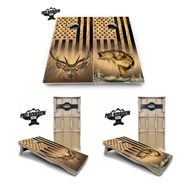 Pro Solution Elite - Light Wood Deer & Fish Design Options - Professional Tournament Cornhole Boards 3/4" Baltic Birch - Zero Bounce Zero Movement Vertical Interlocking Braces for Extra Weight & Stability +Double Thick Legs +Airmail Blocker