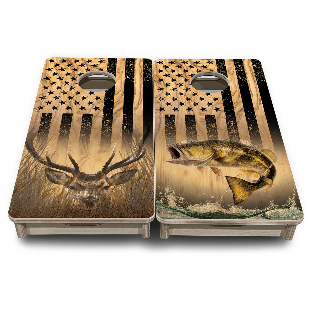 Mini Cornhole Boards - Light Wood Deer & Fish