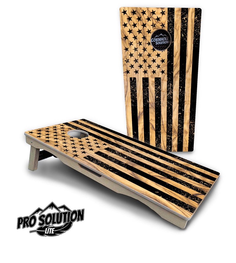 Pro Solution Elite - Light Wood Flag Design Options - Professional Tournament Cornhole Boards 3/4" Baltic Birch - Zero Bounce Zero Movement Vertical Interlocking Braces for Extra Weight & Stability +Double Thick Legs +Airmail Blocker